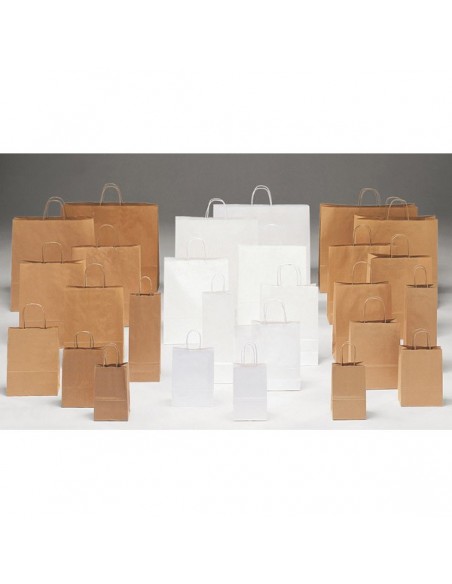 Caja 450unid, Bolsa papel Kraft (0.28/ud) 18 + 08 x 24 cm. BLANCO