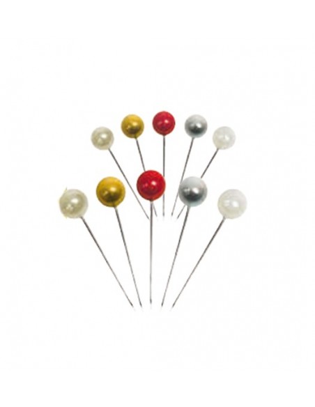 CAJA 6 ALFILERES DE CABEZA PERLADA  ROJO 20  x 90 mm.