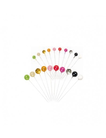 CAJA 50 ALFILERES DE CABEZA PERLADA PLATA 10  x 60 mm.