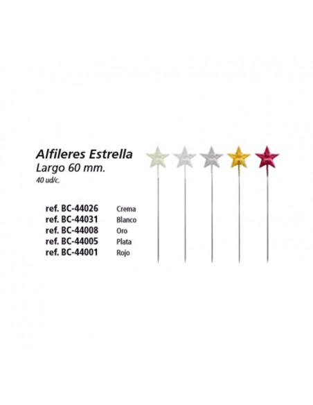 CAJA 40 ALFILERES ESTRELLA largo 60 mm. PLATA