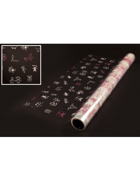 CELOFAN NEUTRO DECORADO 70 X 50 INFANTIL ROSA