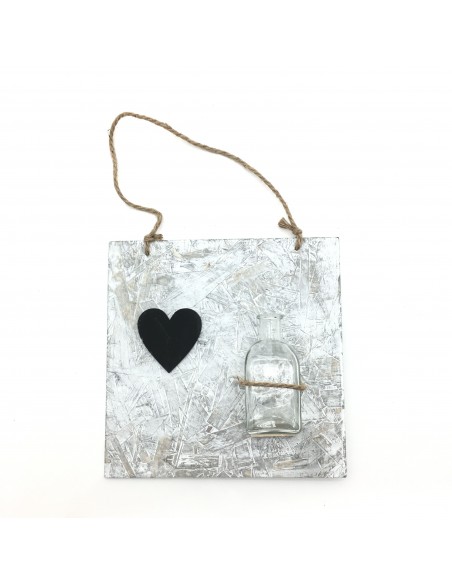 MARCO DE MADERA BLANCO C/CORAZONY VASO DE CRISTAL 39X29