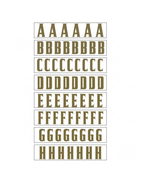 LETRAS PARA CORONAS ADHESIVAS COLOR ORO ( ALTURA LETRAS 50 mm,.) SOBRES CON 25 TIRAS ( H )