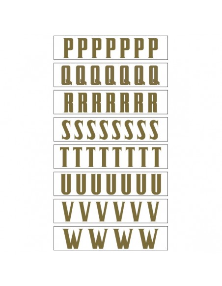 LETRAS PARA CORONAS ADHESIVAS COLOR ORO ( ALTURA LETRAS 50 mm. ) SOBRES CON 25 TIRAS ( U )