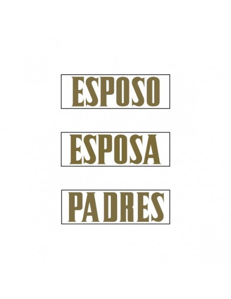 PALABRAS COMPLETAS PARA CORONAS ADHESIVAS COLOR ORO ( ALTURA LETRAS 50 mm.) SOBRES 25 TIRAS ( PADRES
