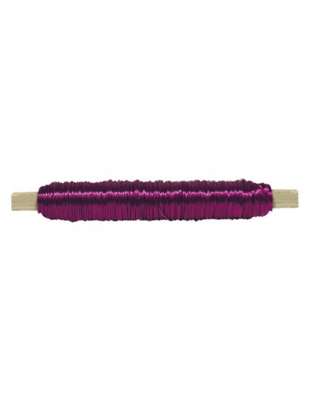 BOBINA DE ALAMBRE DE COBRE BARNIZADO CON SOPORTE DE MADERA 0.50 mm. x 100 grs.FUCSIA
