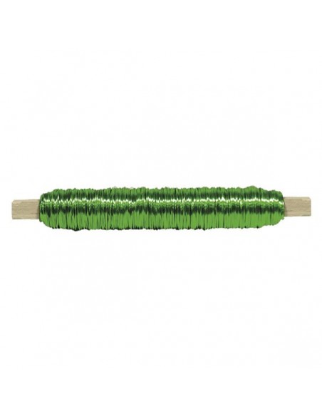 BOBINA DE ALAMBRE DE COBRE BARNIZADO CON SOPORTE DE MADERA 0.50 mm. x 100 grs. VERDE
