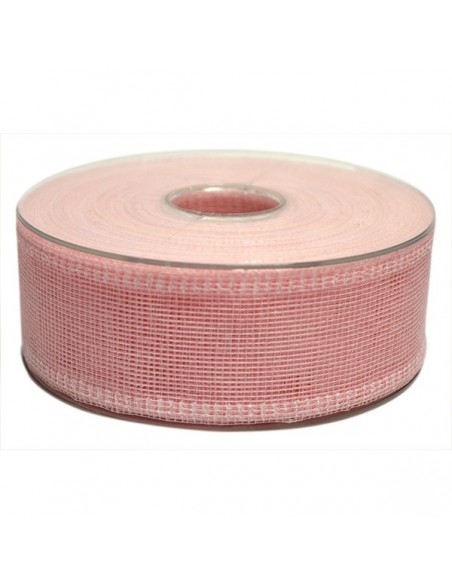 CINTAS DE FIBRA NATURAL ALAMBRADO CON NYLON  40 mm x 20 m. ROSA