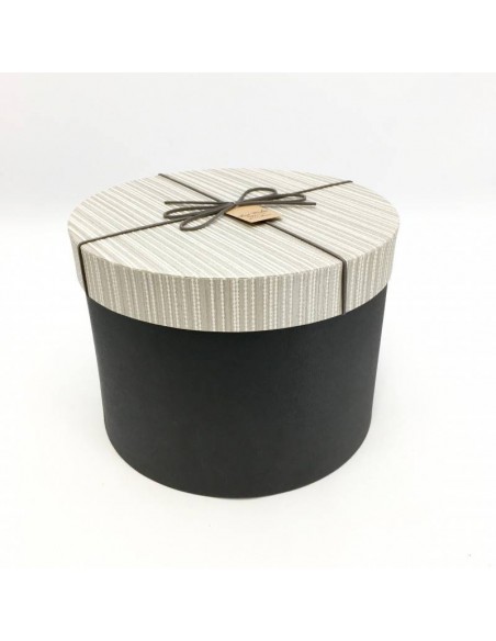SET DE 3 CAJAS REGALO NEGRA/GRIS GRANDE DIÁMETRO 28 X 20H - PEQUEÑA. 22 X 16H