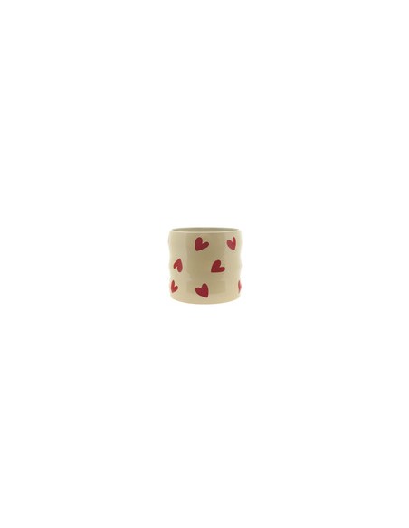 Maceta de ceramica corazones crema 12cm