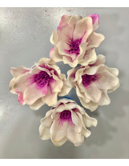 Flor Shola Magnolia Blanco/Malva 13cm x4und + Alambre